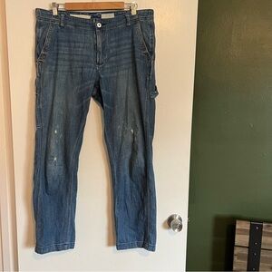 anthropologie pilcro carpenter distressed cargo straight leg baggy jeans size 31